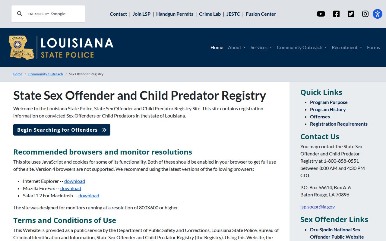 Orleans Parish residents directory state registry information