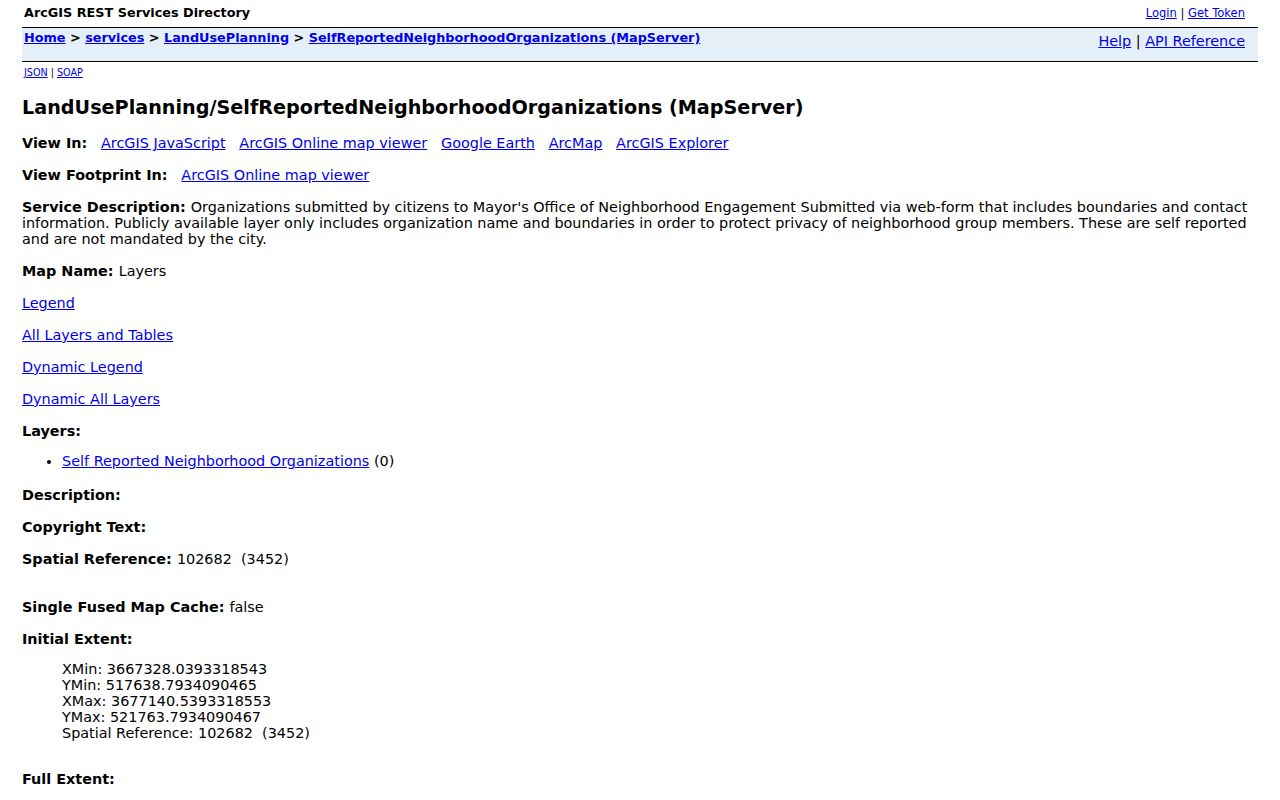 New Orleans self-reported neighborhood organization GIS service and boundary data