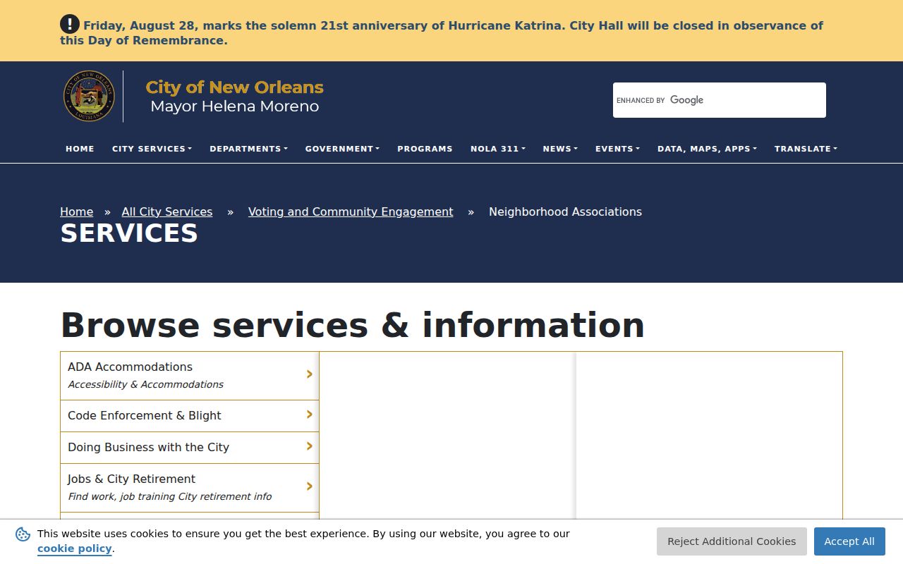 City of New Orleans neighborhood associations information page