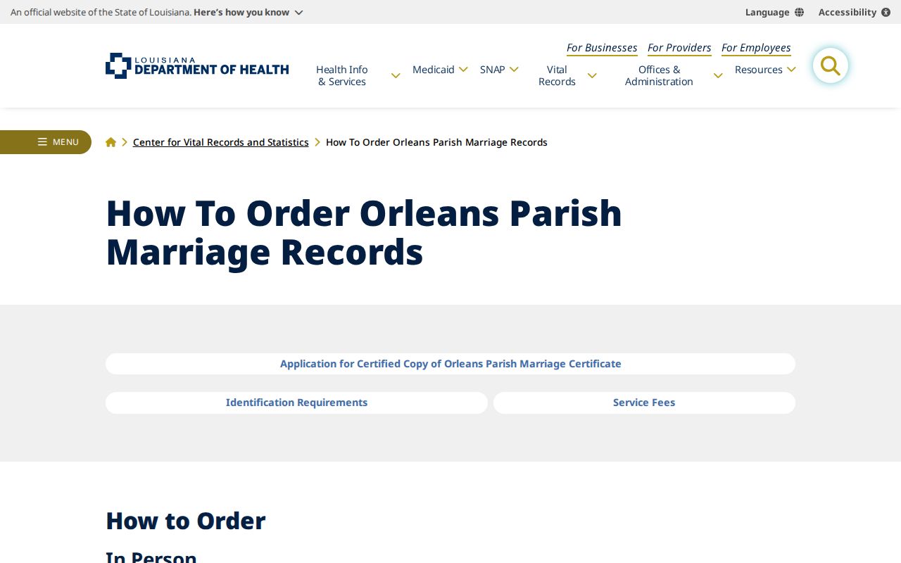 Orleans Parish resident lookup marriage ordering