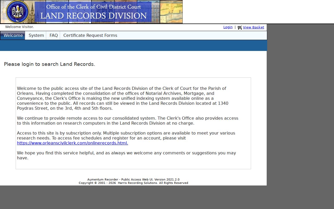 Orleans Parish street directory online land records index